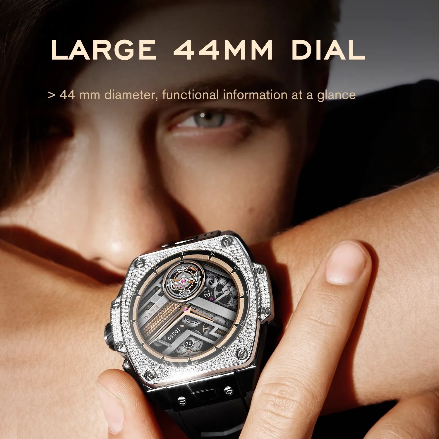 VERTU GRAND Diamonds Smart Watch for Men - Black and White Carbon Fiber
