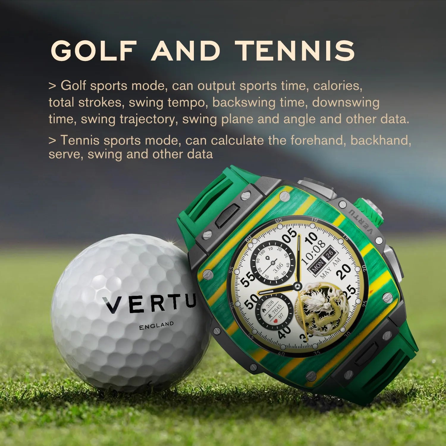 VERTU GRAND Diamonds Smart Watch for Men - Black and White Carbon Fiber