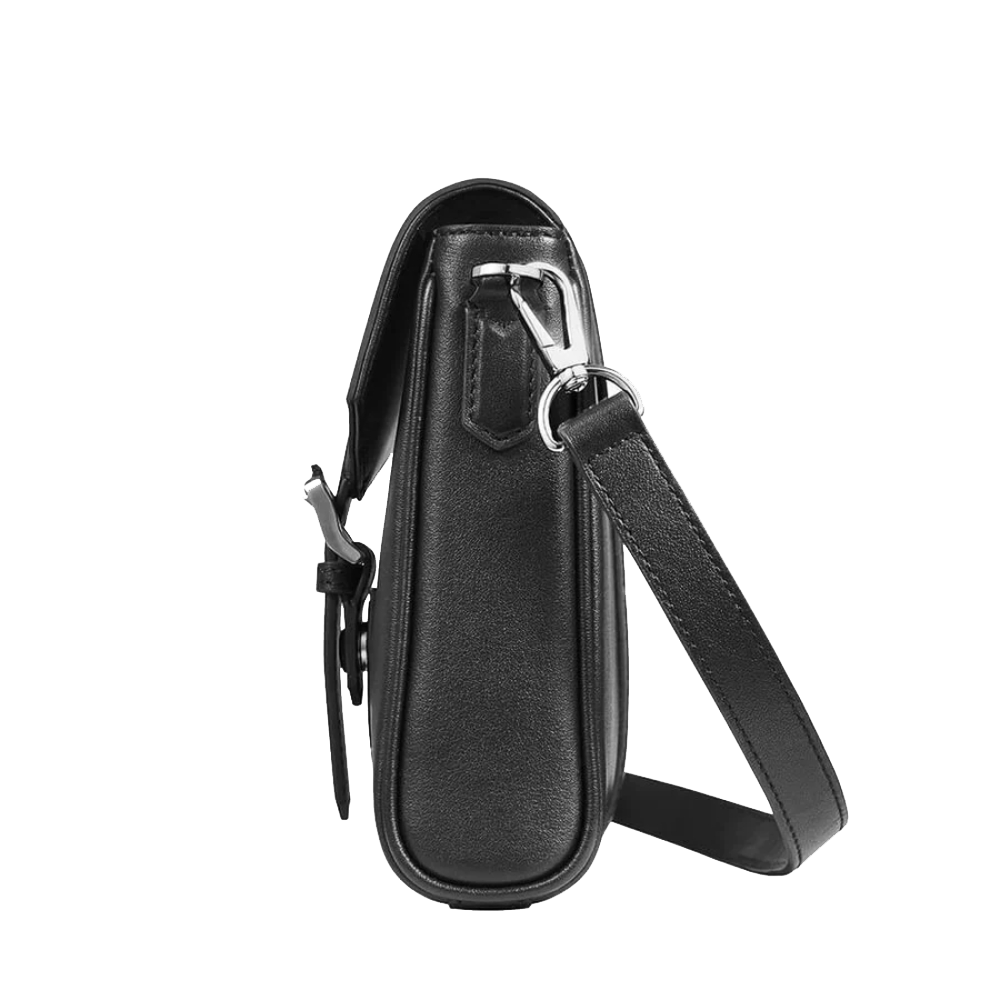 Business Crossbody Leather Mini Courier & Messenger Bag for Men - Black