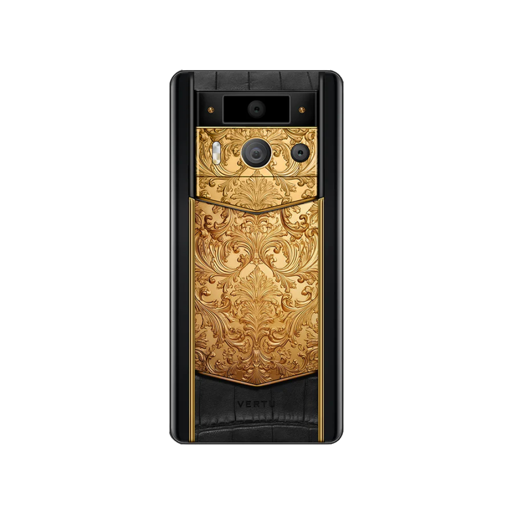 METAVERTU 2 Luxury Custom-Made Golden Carved Floral Decoration with Alligator Skin Web3 AI Phone - Black