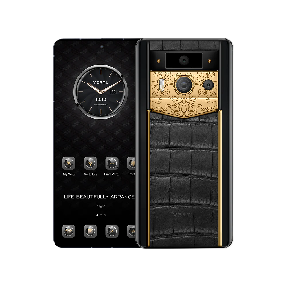 METAVERTU2LUXURYCUSTOM-MADEGOLDENLOTUSWHISPERWITHALLIGATORSKINWEB3AIPHONE-BLACK