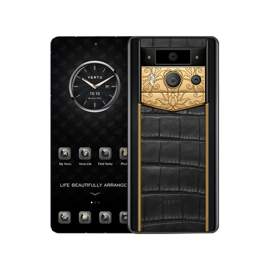 METAVERTU2LUXURYCUSTOM-MADEGOLDENLOTUSWHISPERWITHALLIGATORSKINWEB3AIPHONE-BLACK