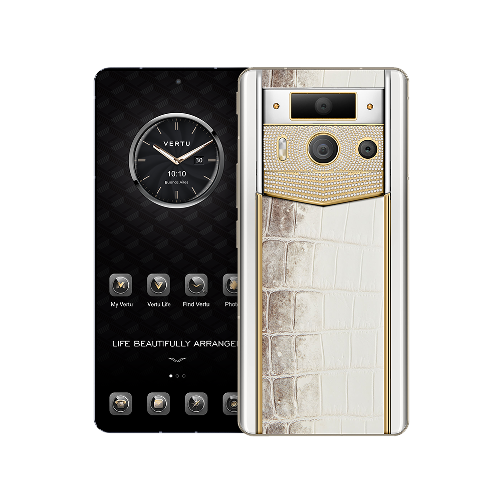 METAVERTU 2 LUXURY CUSTOM-MADE GOLD PLAIN WEAVE WITH DIAMOND HIMALAYA ALLIGATOR SKIN WEB3 AI PHONE - WHITE (2)