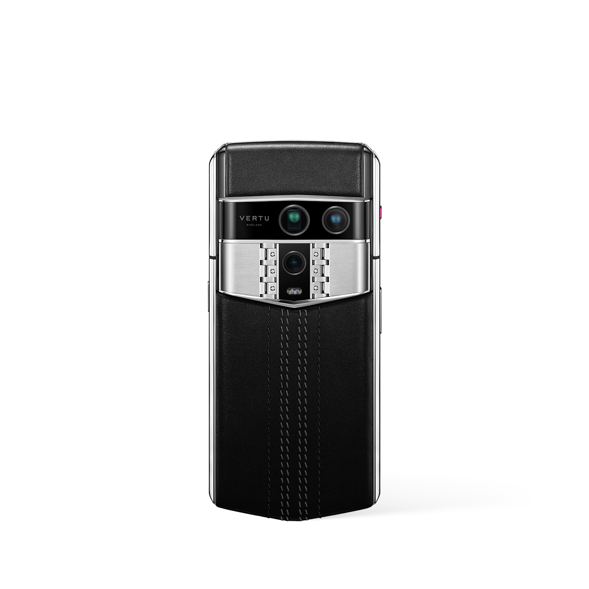 Vertu Agent Q Stitched Calfskin Black luxury smartphone back view featuring premium stitched calfskin leather in black, elegant design and refined craftsmanship